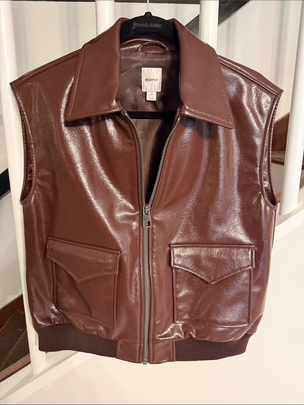 Maeve Chocolate Brown Faux Leather Vest